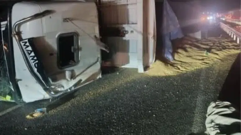 Diyarbakır'da buğday yüklü TIR devrildi