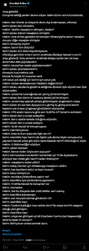 Screenshot 2024 11 07 At 18 48 19 1 Xte Emrullah Erdinc Ariza Giderildi Durusma Kaldigi Yerden Devam Ediyor Salim Guran Sanik Kursusunde Hakim Sen Bilerek Ve Isteyerek Devre Disi Birakmazsan Silinmez Salim Guran Ben