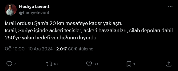 Screenshot 2024 12 10 At 10 15 40 2 Xte Hediye Levent Israil Ordusu Sama 20 Km Mesafeye Kadsr Yaklasti Israil Suriye Icinde Askeri Tesisler Askeri Havaalanlari Silah Depolari Dahil 250Ye Yakin Hedefi Vurdugunu Duyur